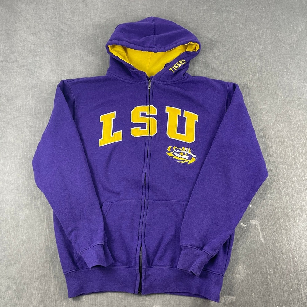 LSU Tigers Stadium Athletics Mens Small Purple Full Zip Hoodie Applique